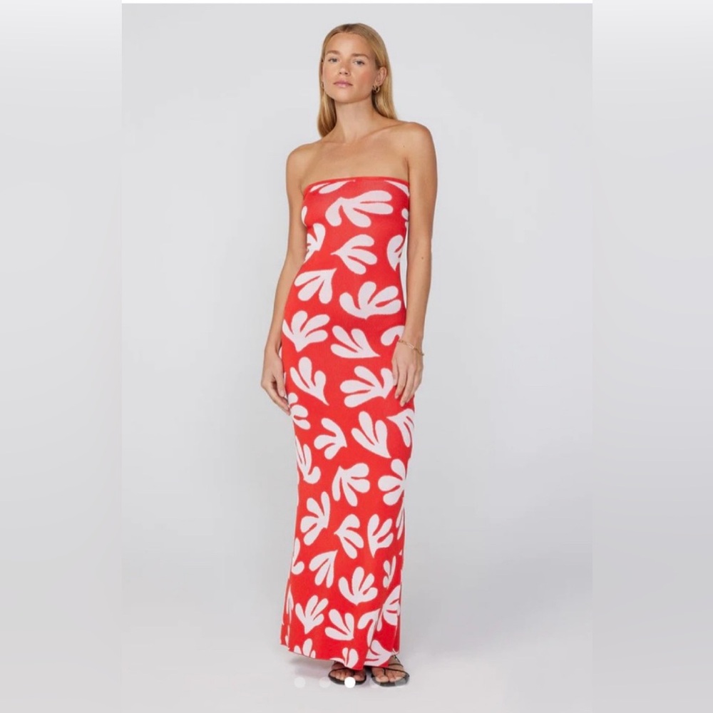 Calista Red Leaf Knit Tube Dress